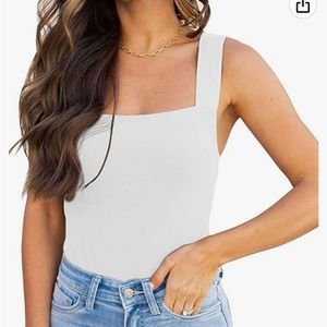White Square Neck Tank Top Bodysuit